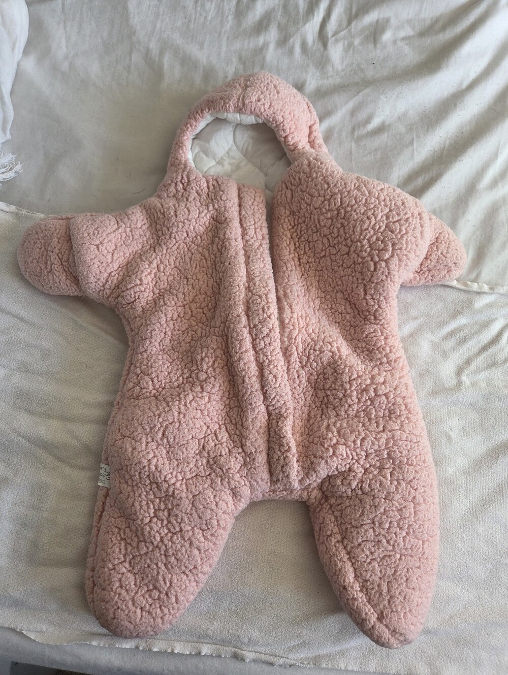 Pink Sherpa Fleece Hooded Baby Bunting / Snowsuit (Size 6M) Starfish